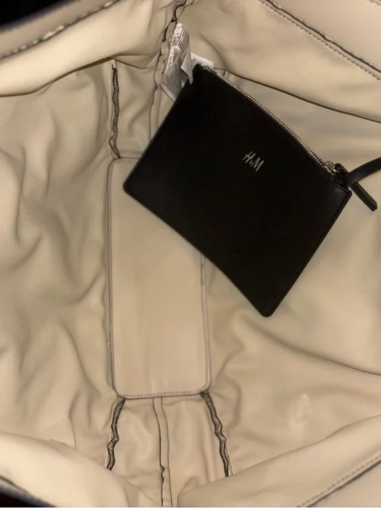 H & M Canvas and Black Leather Trim Tote Bag - Beige/Black - Picture 5 of 8